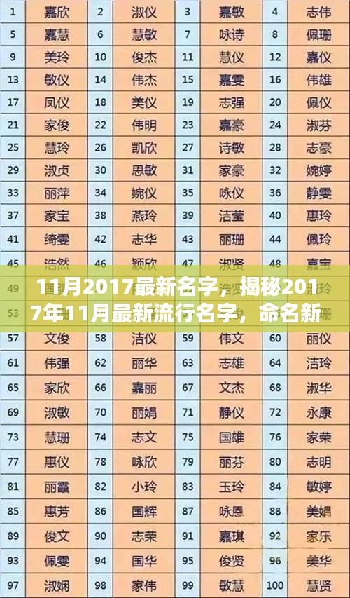 揭秘2017年11月最新流行名字，命名新风尚引领潮流时代